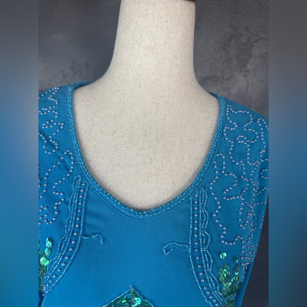 Embellished Teal Blue Long-Sleeve Women's Top